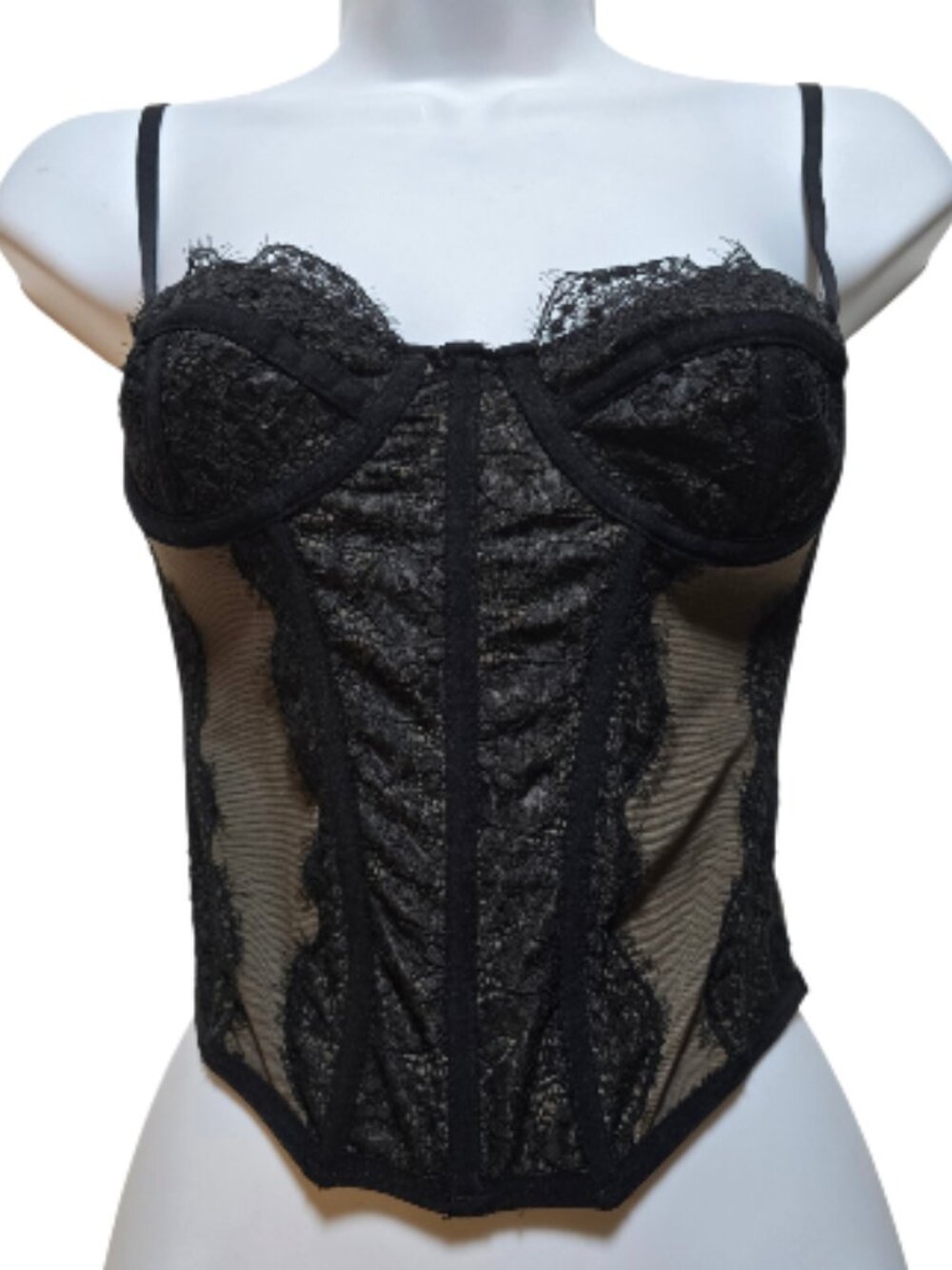 Out From Under Urban Outfitters Black Lace Corset Bustier Sheer Mesh Top Small